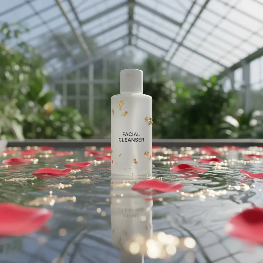 Woman gently cleansing her face with a native facial cleanser